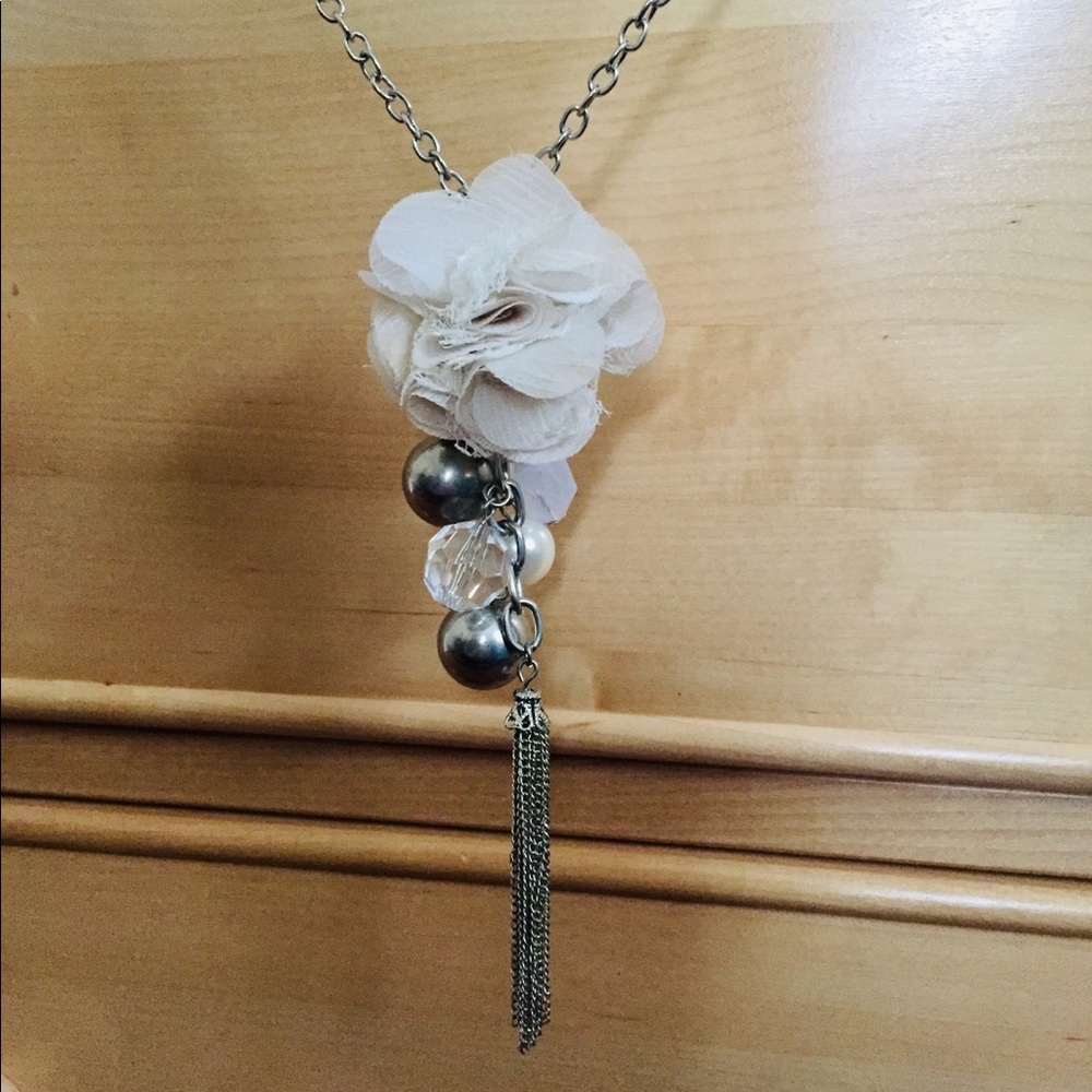 Long Flower, bead, tassel necklace